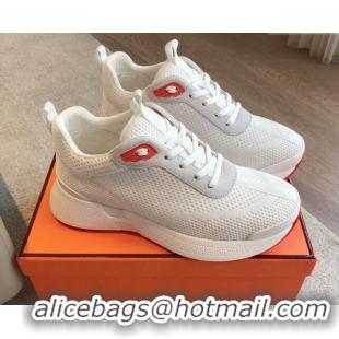 Grade Hermes Heros Sneakers in Knit and Suede White 606029