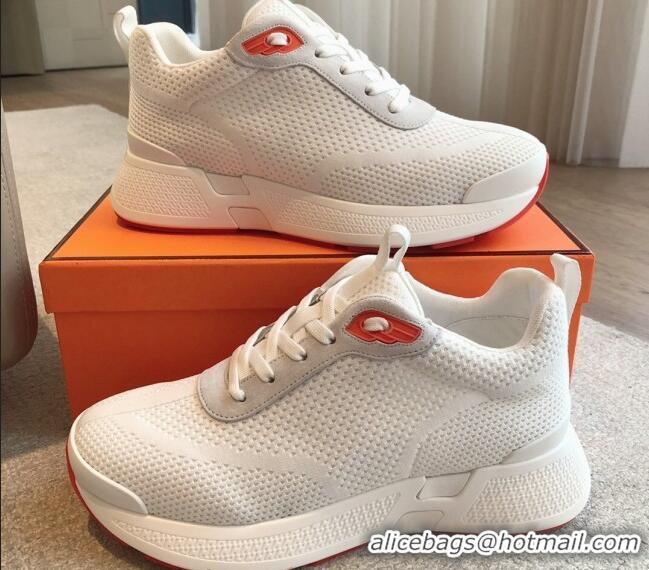 Grade Hermes Heros Sneakers in Knit and Suede White 606029