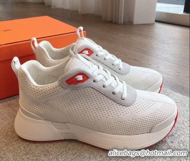 Grade Hermes Heros Sneakers in Knit and Suede White 606029