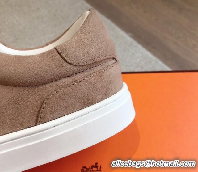 Charming Hermes Day Sneakers in Suede with Kelly Buckle Light Brown 606030