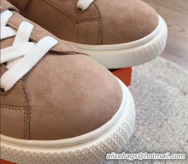 Charming Hermes Day Sneakers in Suede with Kelly Buckle Light Brown 606030