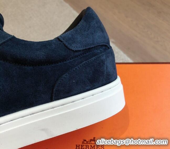 Best Grade Hermes Day Sneakers in Suede with Kelly Buckle Dark Blue 606031