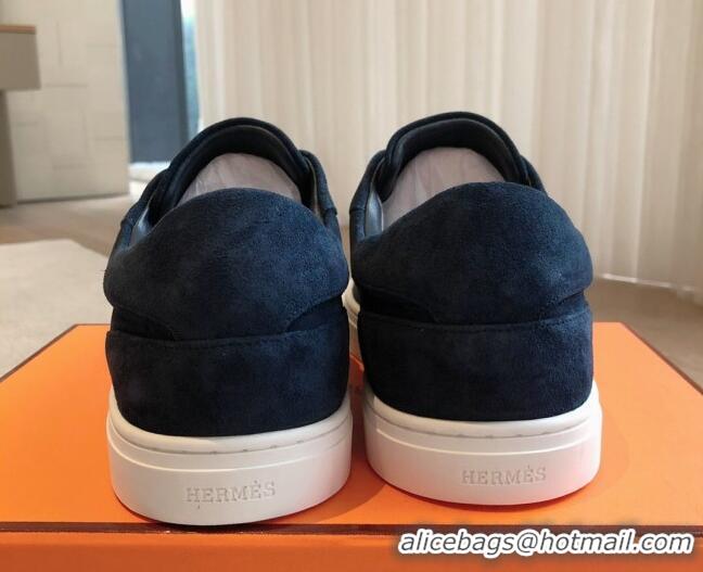 Best Grade Hermes Day Sneakers in Suede with Kelly Buckle Dark Blue 606031