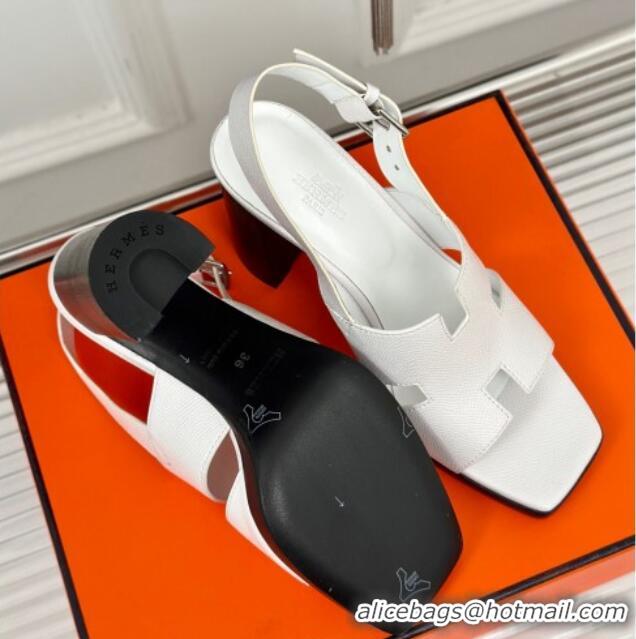 Good Looking Hermes Elbe High Heel Sandals 9.5cm in Grained Calfskin White 606036