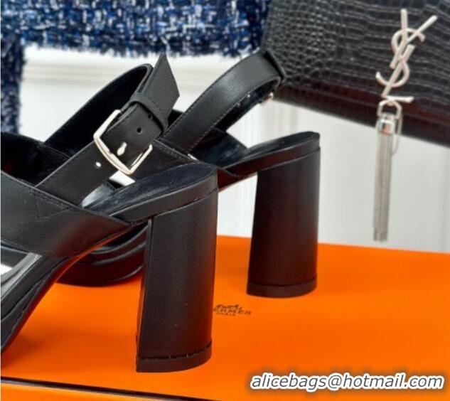 Top Design Hermes Ilona High Heel Sandals 9.5cm with Kelly Buckle in Smooth Calfskin Black 606046