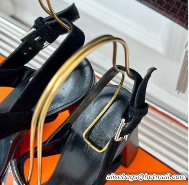 Good Looking Hermes Ilona High Heel Sandals 9.5cm with Kelly Buckle in Suede Black 606050