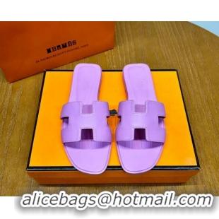 Best Product Hermes Oran Classic Swift Calfskin Flat Slide Sandals Light Purple 62601