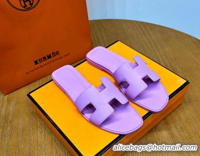 Best Product Hermes Oran Classic Swift Calfskin Flat Slide Sandals Light Purple 62601