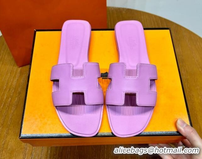 Best Product Hermes Oran Classic Swift Calfskin Flat Slide Sandals Light Purple 62601