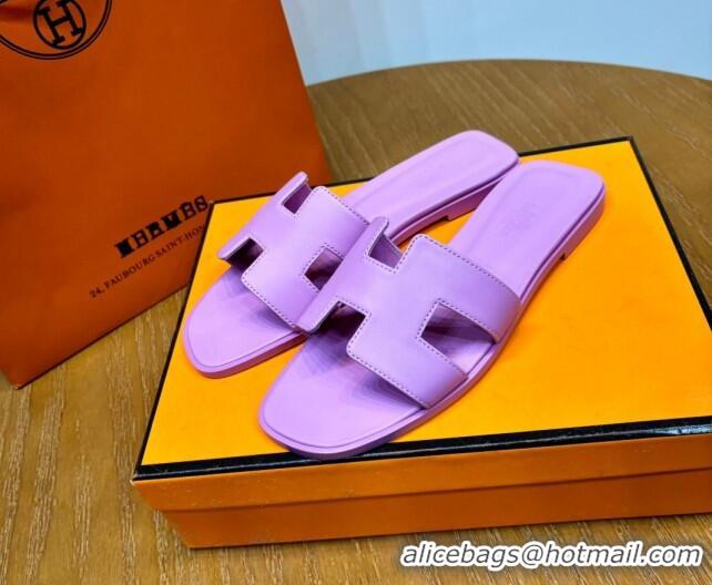 Best Product Hermes Oran Classic Swift Calfskin Flat Slide Sandals Light Purple 62601