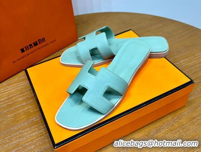 Good Product Hermes Oran Classic Swift Calfskin Flat Slide Sandals Light Blue 62603