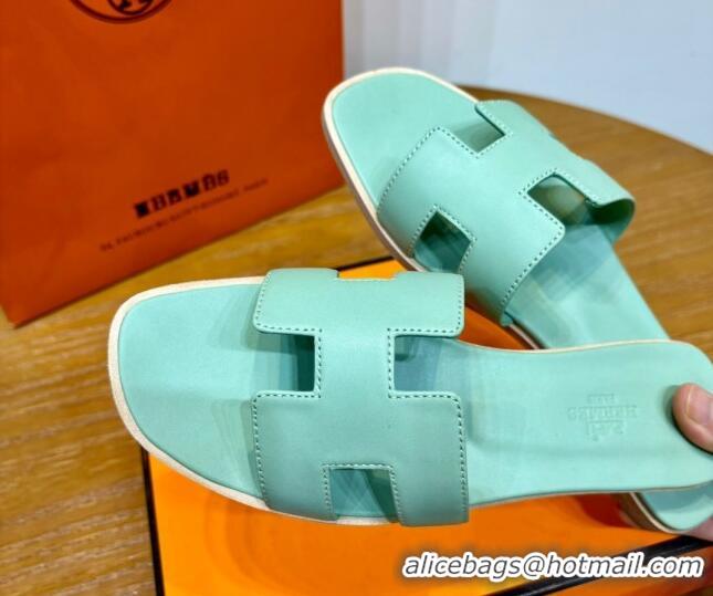 Good Product Hermes Oran Classic Swift Calfskin Flat Slide Sandals Light Blue 62603