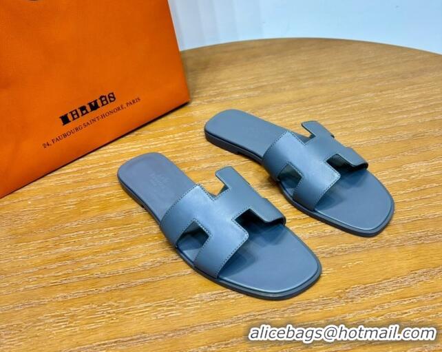 Cheap Price Hermes Oran Classic Swift Calfskin Flat Slide Sandals Grey 62606