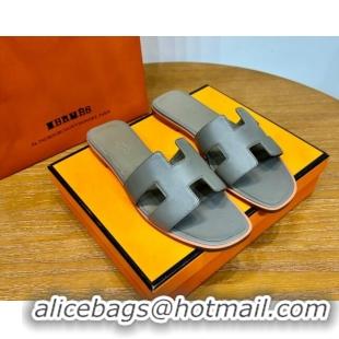 Good Quality Hermes Oran Classic Swift Calfskin Flat Slide Sandals Etoupe 62607