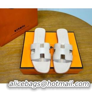 Popular Style Hermes Oran Classic Swift Calfskin Flat Slide Sandals Off-white 62608