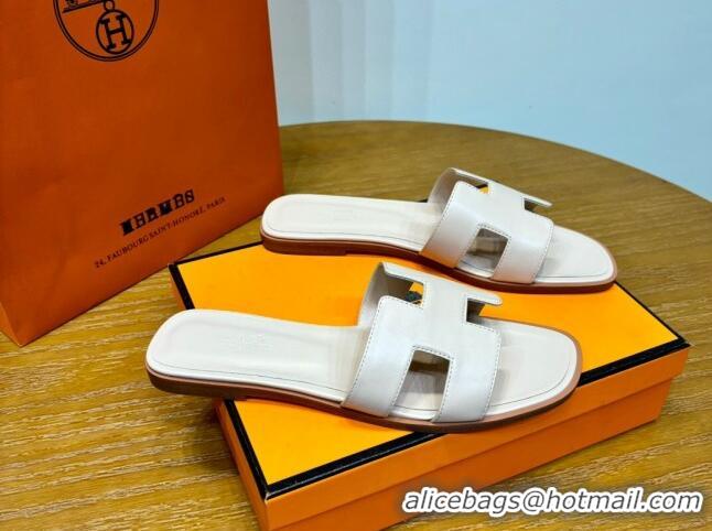 Popular Style Hermes Oran Classic Swift Calfskin Flat Slide Sandals Off-white 62608