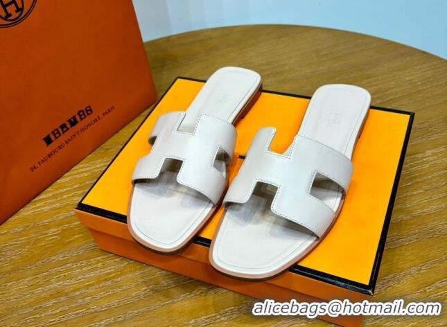 Popular Style Hermes Oran Classic Swift Calfskin Flat Slide Sandals Off-white 62608