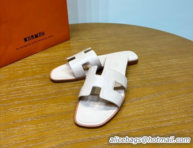 Popular Style Hermes Oran Classic Swift Calfskin Flat Slide Sandals Off-white 62608