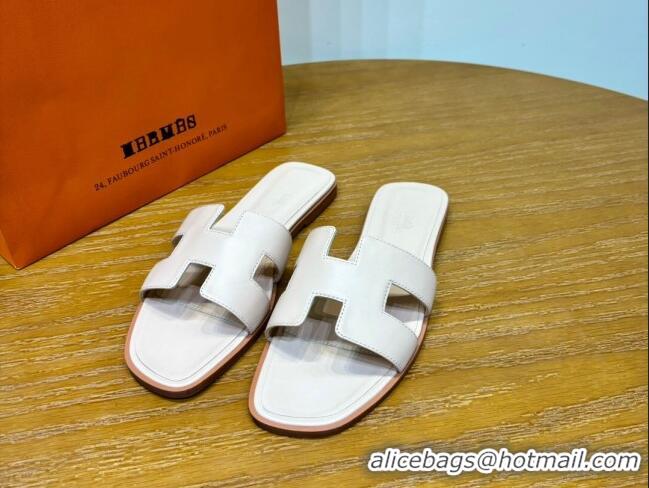 Popular Style Hermes Oran Classic Swift Calfskin Flat Slide Sandals Off-white 62608