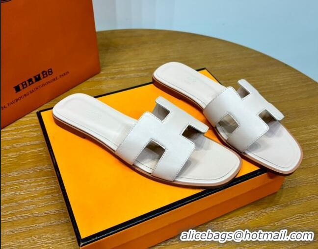 Popular Style Hermes Oran Classic Swift Calfskin Flat Slide Sandals Off-white 62608