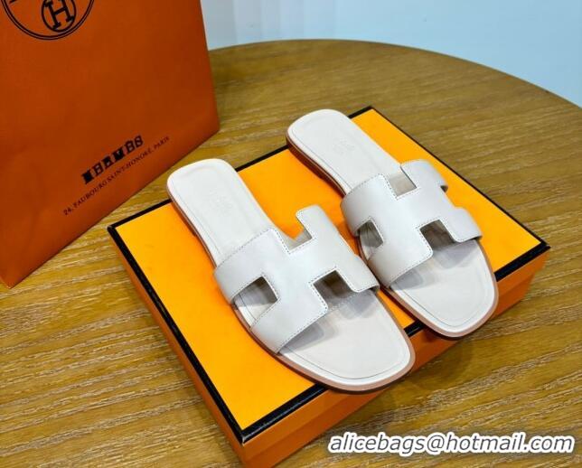 Popular Style Hermes Oran Classic Swift Calfskin Flat Slide Sandals Off-white 62608