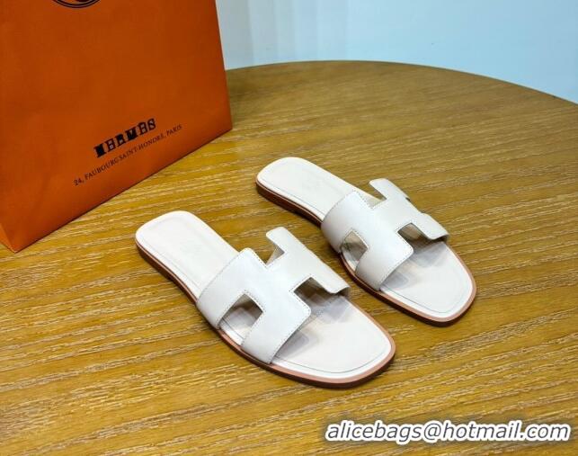 Popular Style Hermes Oran Classic Swift Calfskin Flat Slide Sandals Off-white 62608