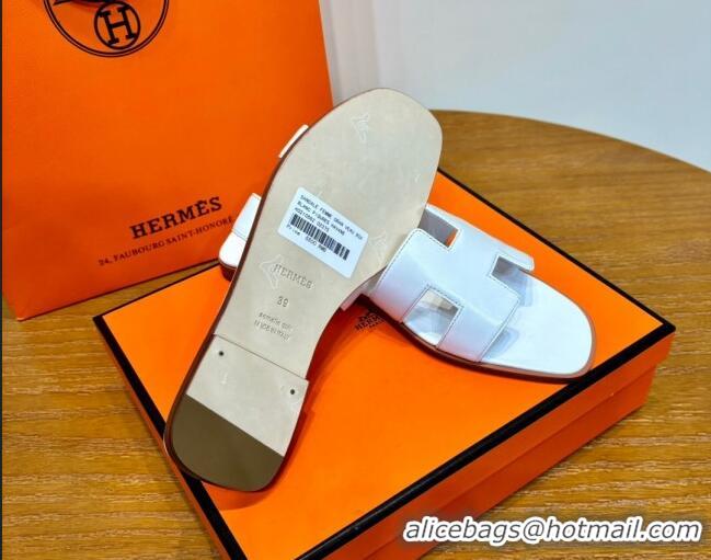 Good Looking Hermes Oran Classic Swift Calfskin Flat Slide Sandals White 062612