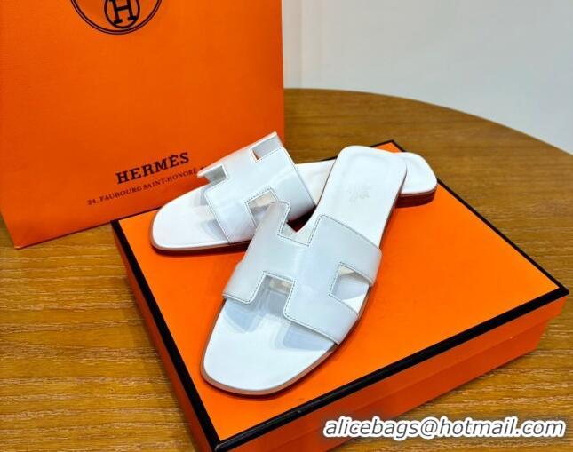 Good Looking Hermes Oran Classic Swift Calfskin Flat Slide Sandals White 062612