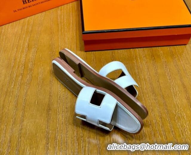 Luxury Discount Hermes Oran Classic Swift Calfskin Flat Slide Sandals Tan/White 062613