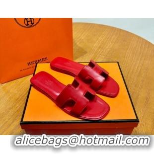 Lowest Price Hermes Oran Classic Swift Calfskin Flat Slide Sandals Red 062621