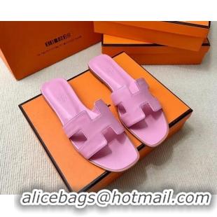 Hot Style Hermes Oran Classic Swift Calfskin Flat Slide Sandals Pink 062622