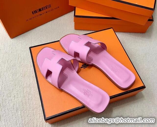 Hot Style Hermes Oran Classic Swift Calfskin Flat Slide Sandals Pink 062622