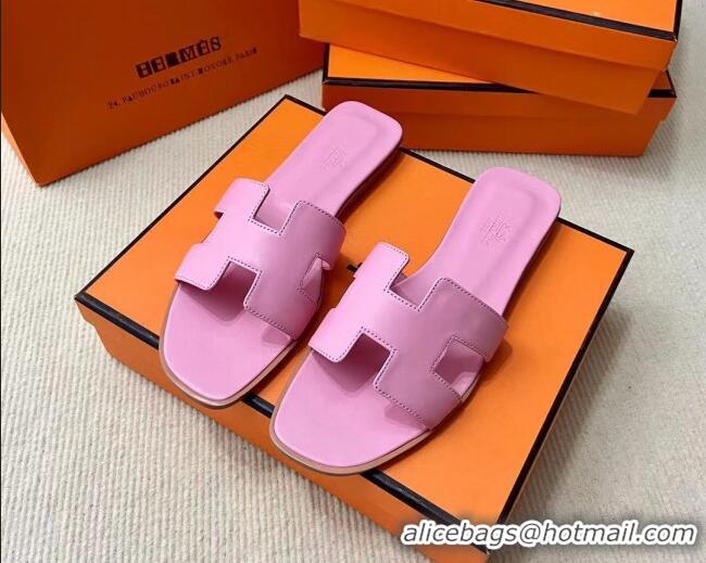 Hot Style Hermes Oran Classic Swift Calfskin Flat Slide Sandals Pink 062622