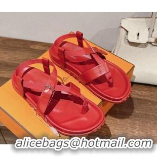 Sophisticated Hermes Inboard Flat Sandals with Buckle in Nappa Leather Red 703005