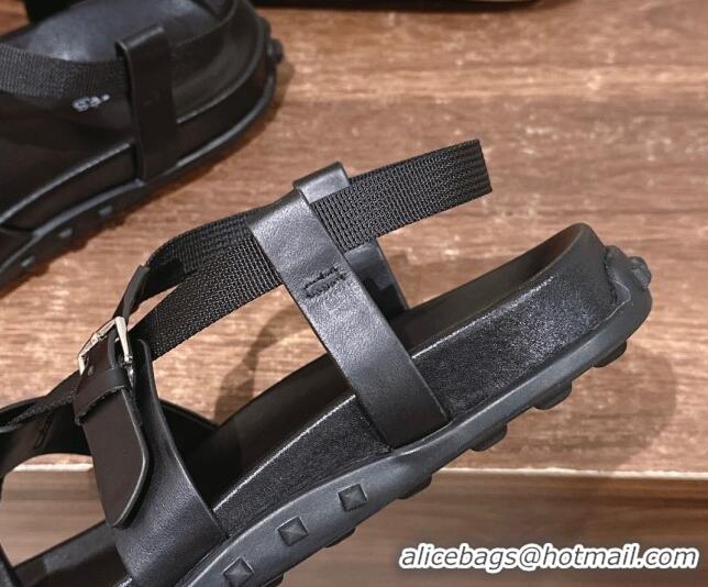 Stylish Hermes Inboard Flat Sandals with Buckle in Nappa Leather Black 703006