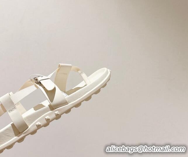 Shop Duplicate Hermes Inboard Flat Sandals with Buckle in Nappa Leather White 703008