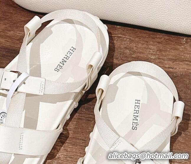 Shop Duplicate Hermes Inboard Flat Sandals with Buckle in Nappa Leather White 703008