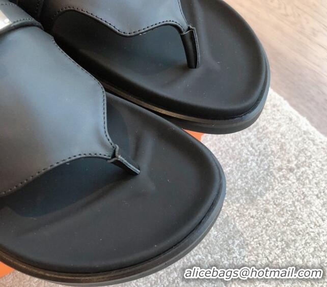 Stylish Hermes Empire Thong Slide Sandal in Calfskin with Kelly Buckle Black 703011