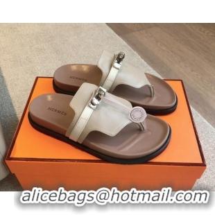 Hot Style Hermes Empire Thong Slide Sandal in Calfskin with Kelly Buckle Grey 703012