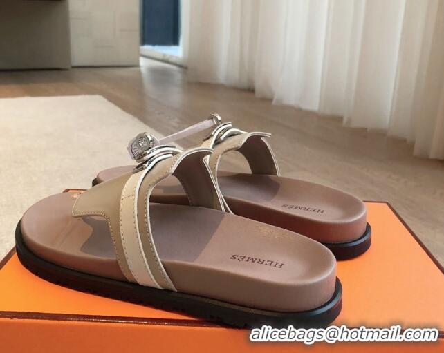 Hot Style Hermes Empire Thong Slide Sandal in Calfskin with Kelly Buckle Grey 703012