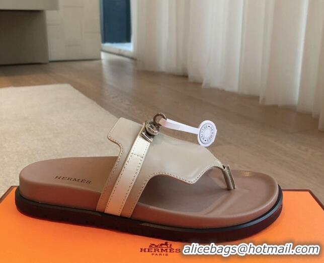 Hot Style Hermes Empire Thong Slide Sandal in Calfskin with Kelly Buckle Grey 703012