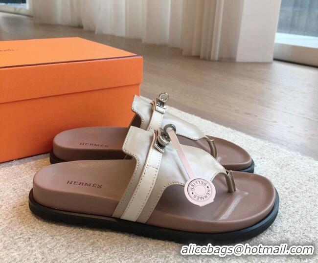 Hot Style Hermes Empire Thong Slide Sandal in Calfskin with Kelly Buckle Grey 703012