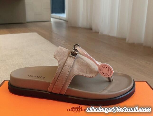 Most Popular Hermes Empire Thong Slide Sandal in Suede with Kelly Buckle Dark Grey 703014