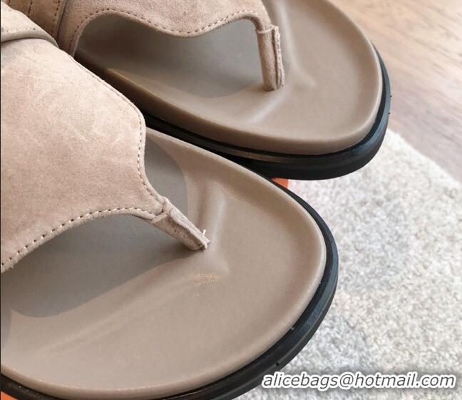 Most Popular Hermes Empire Thong Slide Sandal in Suede with Kelly Buckle Dark Grey 703014