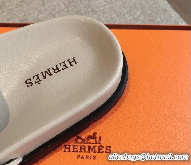 Pretty Style Hermes Empire Thong Slide Sandal in Suede with Kelly Buckle Cream White 703015