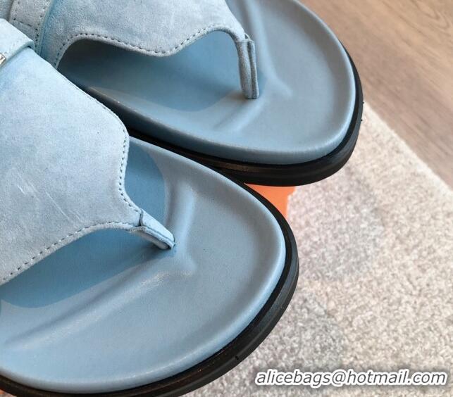 Good Looking Hermes Empire Thong Slide Sandal in Suede with Kelly Buckle Light Blue 703017