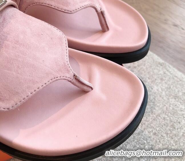 Good Quality Hermes Empire Thong Slide Sandal in Suede with Kelly Buckle Pale Pink 703020