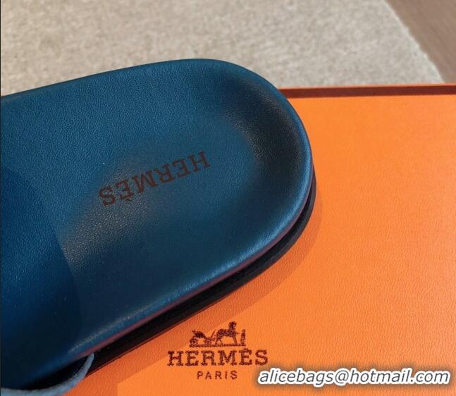 Unique Style Hermes Empire Thong Slide Sandal in Suede with Kelly Buckle Dark Blue 703024