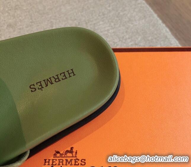 Durable Hermes Empire Thong Slide Sandal in Suede with Kelly Buckle Green 703026