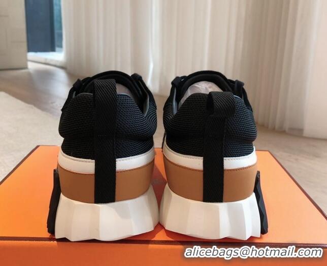 Best Product Hermes Bouncing Sneakers in Contrasting Leather and Mesh Brown 703028